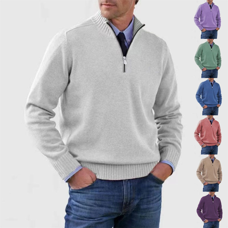 Piotr |  and warm men's cotton sweater with a mock turtleneck and zipper