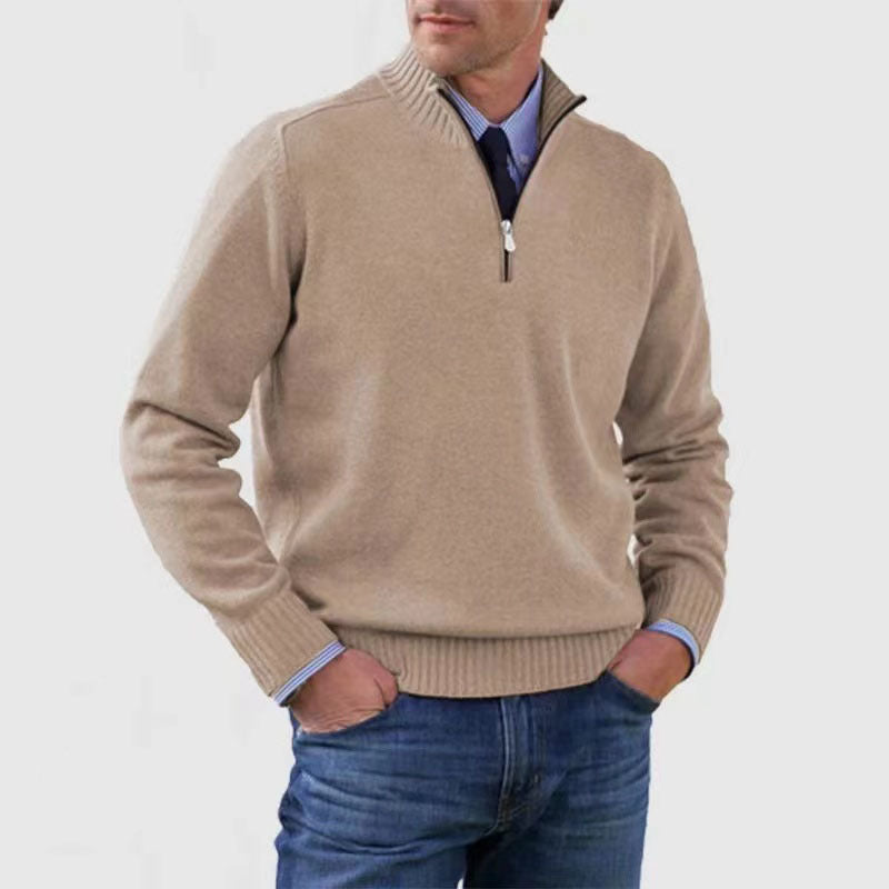 Piotr |  and warm men's cotton sweater with a mock turtleneck and zipper