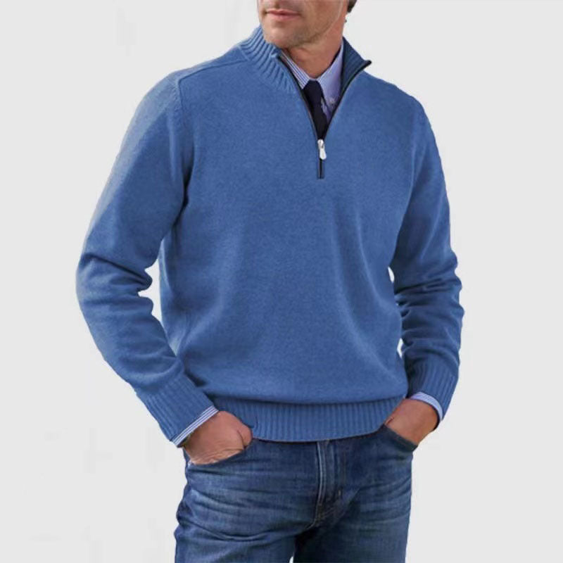 Piotr |  and warm men's cotton sweater with a mock turtleneck and zipper