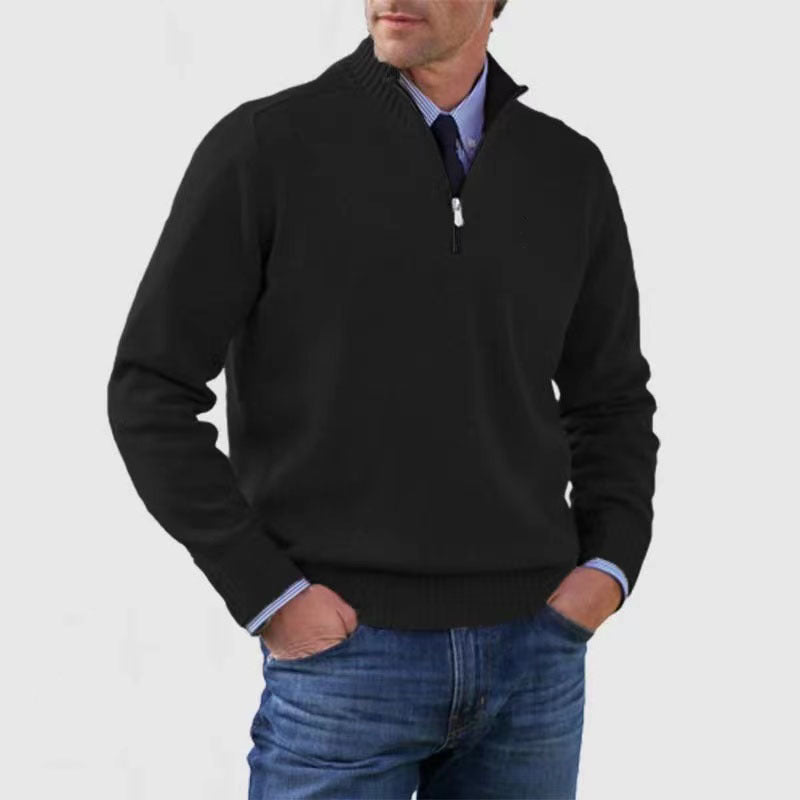 Piotr |  and warm men's cotton sweater with a mock turtleneck and zipper