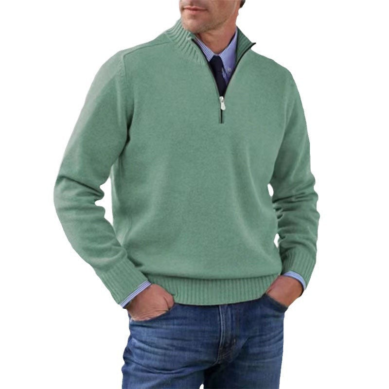 Piotr |  and warm men's cotton sweater with a mock turtleneck and zipper