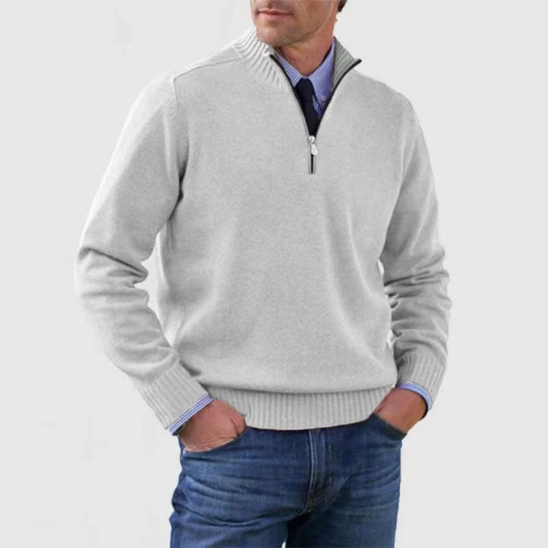 Piotr |  and warm men's cotton sweater with a mock turtleneck and zipper