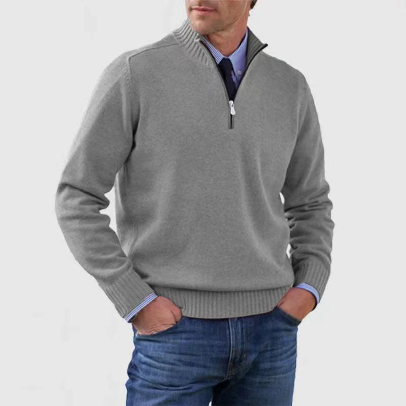 Piotr |  and warm men's cotton sweater with a mock turtleneck and zipper