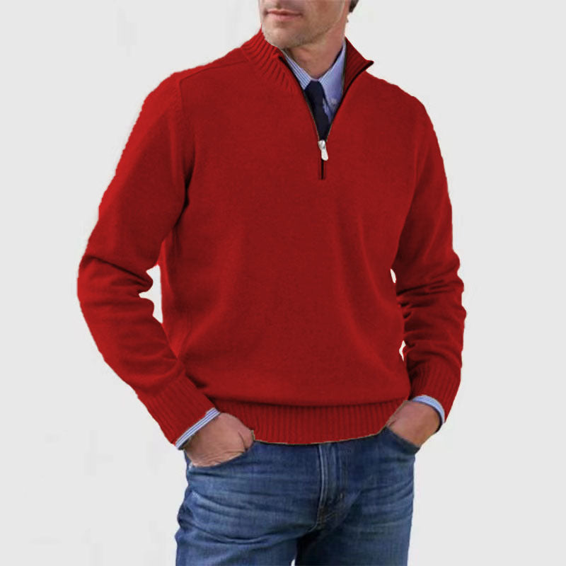 Piotr |  and warm men's cotton sweater with a mock turtleneck and zipper