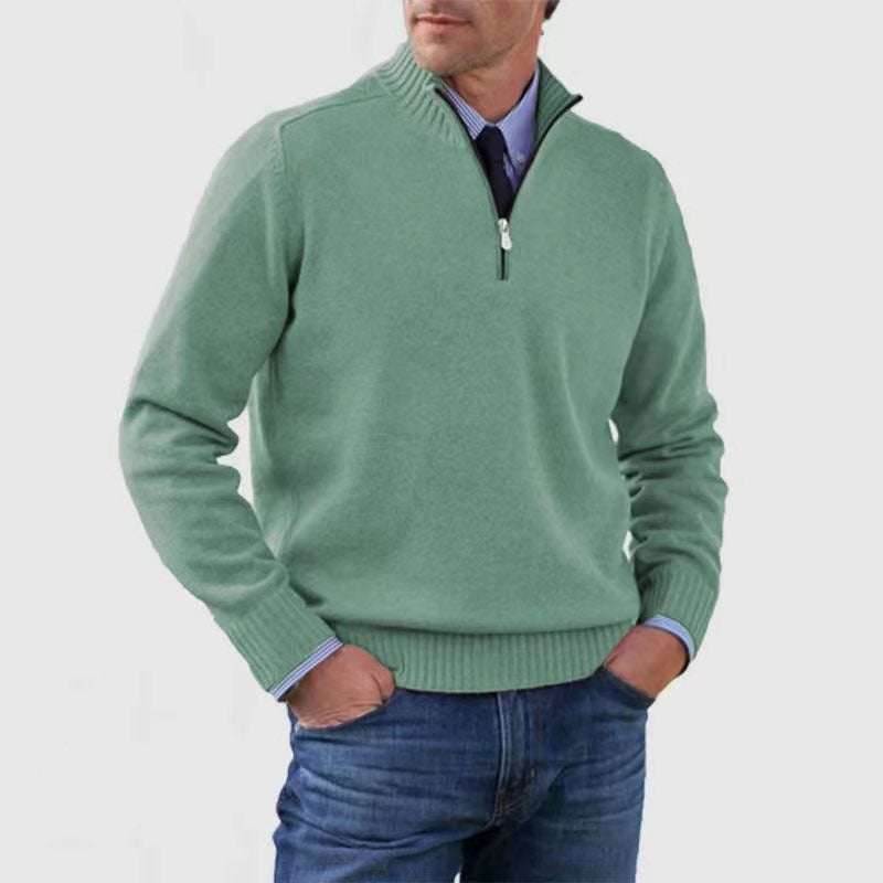 Piotr |  and warm men's cotton sweater with a mock turtleneck and zipper