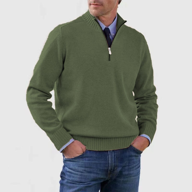 Piotr |  and warm men's cotton sweater with a mock turtleneck and zipper