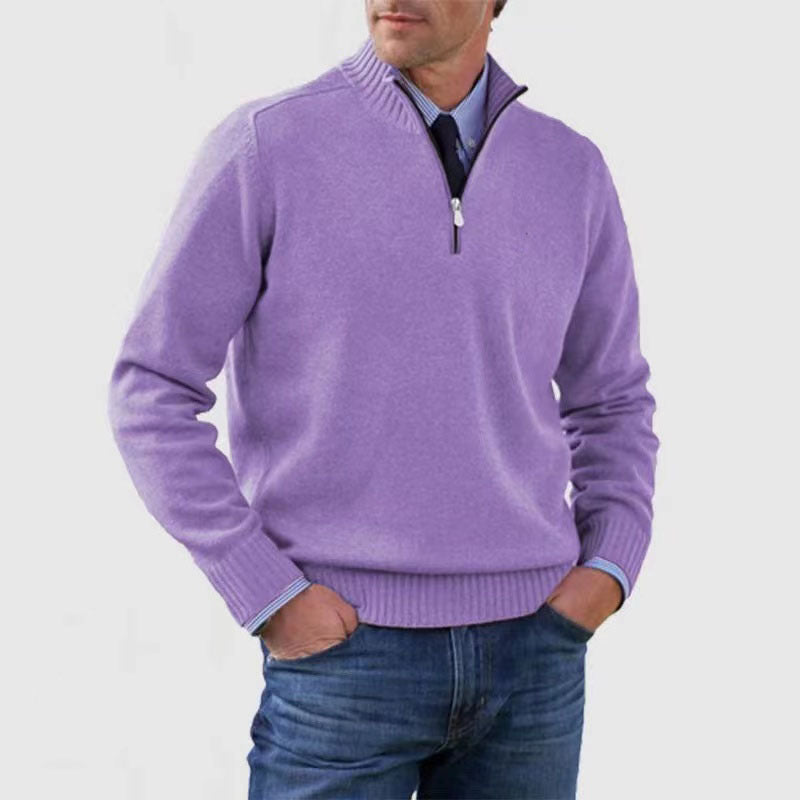 Piotr |  and warm men's cotton sweater with a mock turtleneck and zipper