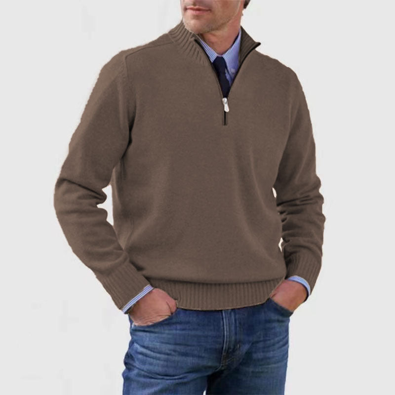 Piotr |  and warm men's cotton sweater with a mock turtleneck and zipper