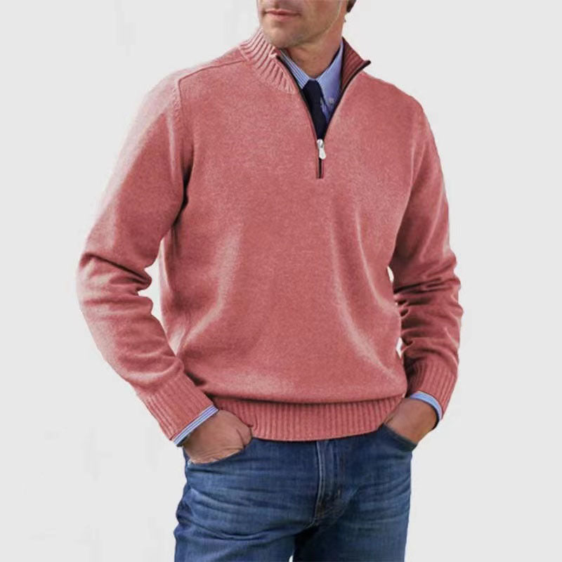 Piotr |  and warm men's cotton sweater with a mock turtleneck and zipper