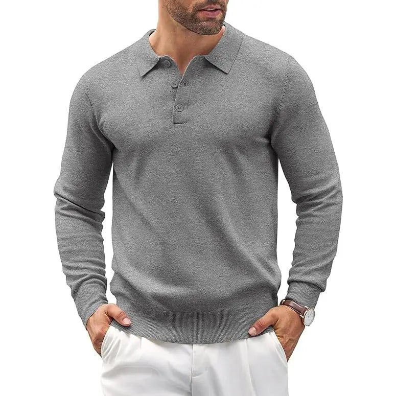 Men's wear Knit Polo Shirts Casual Long Sleeve