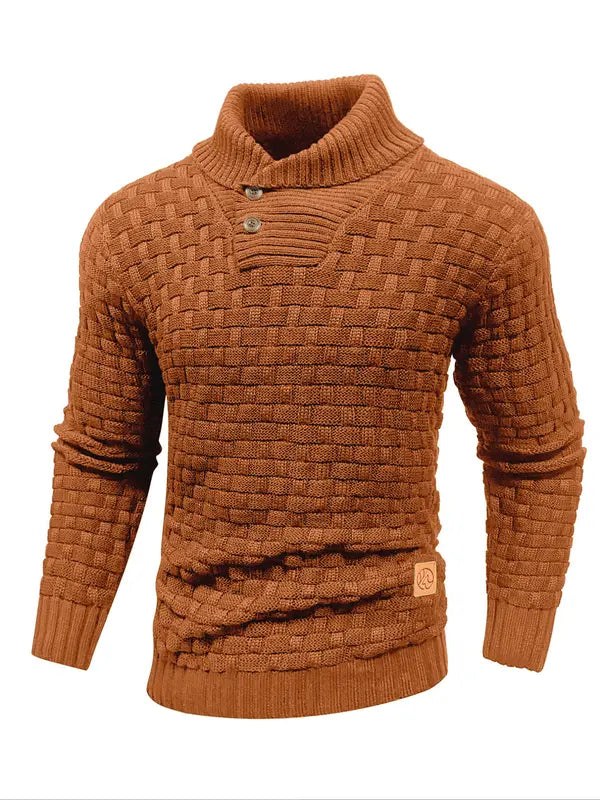 Men's Regular Textured Patched Detail Shawl Collar Sweater