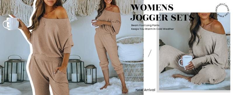Women's 2-Piece Set Off Shoulder Ribbed Tracksuit Long Sleeves