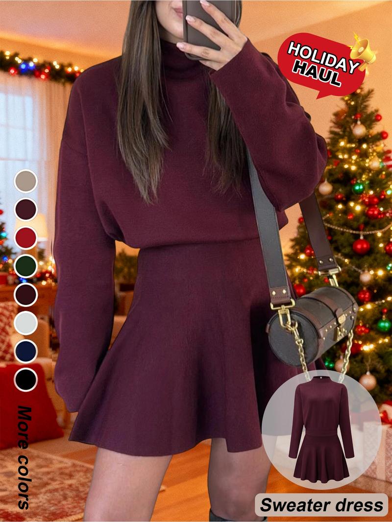 Women's Casual Mock Neck Sweater Dress