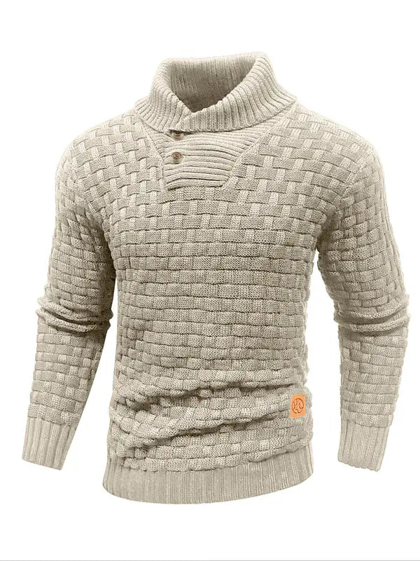 Men's Regular Textured Patched Detail Shawl Collar Sweater