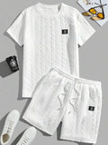 Men's Solid Textured Patched Tee & Drawstring Waist Shorts