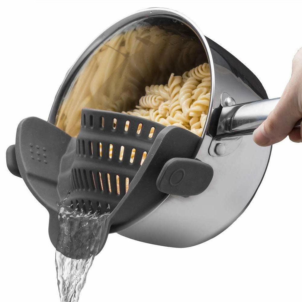 Silicone Clip-On Colander, Heat Resistant Drainer for Vegetables and Pasta Noodles, Kitchen Gadgets for Bowl, Pots, and Pans Utensils
