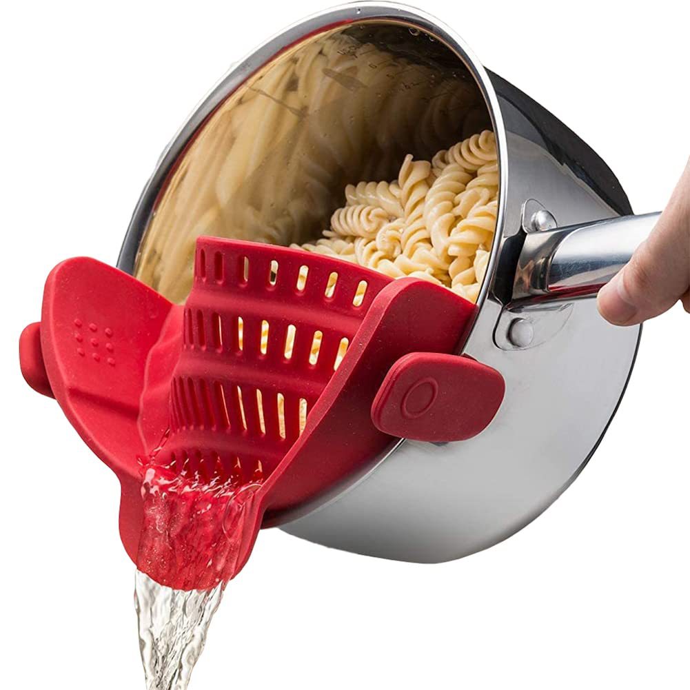 Silicone Clip-On Colander, Heat Resistant Drainer for Vegetables and Pasta Noodles, Kitchen Gadgets for Bowl, Pots, and Pans Utensils
