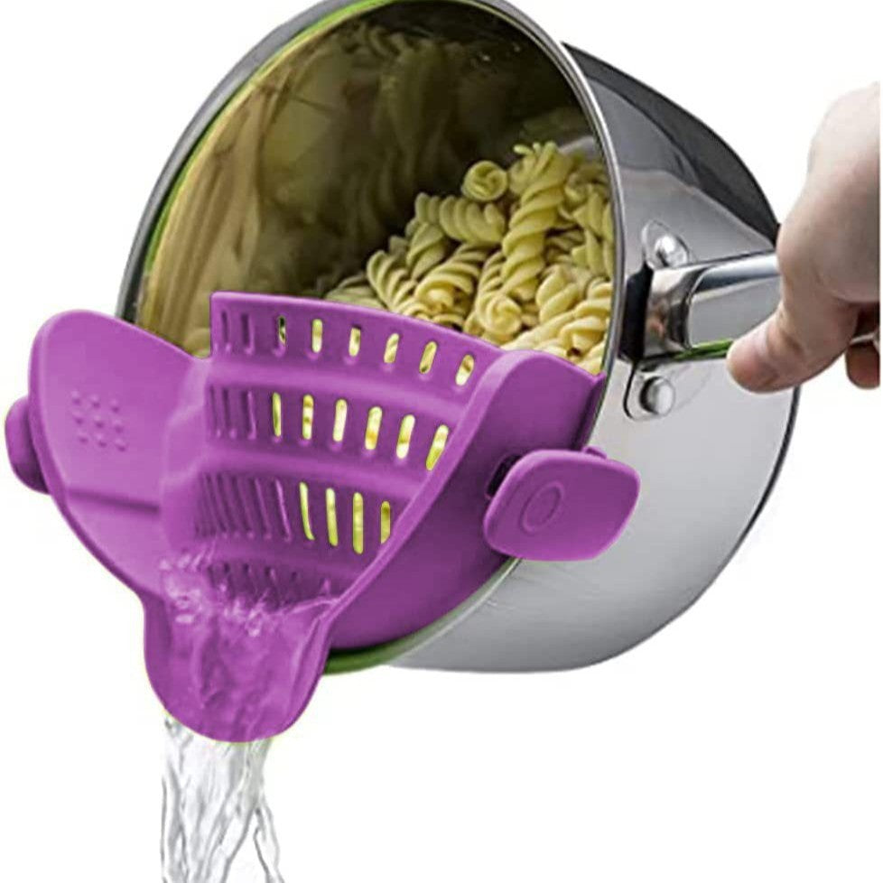 Silicone Clip-On Colander, Heat Resistant Drainer for Vegetables and Pasta Noodles, Kitchen Gadgets for Bowl, Pots, and Pans Utensils