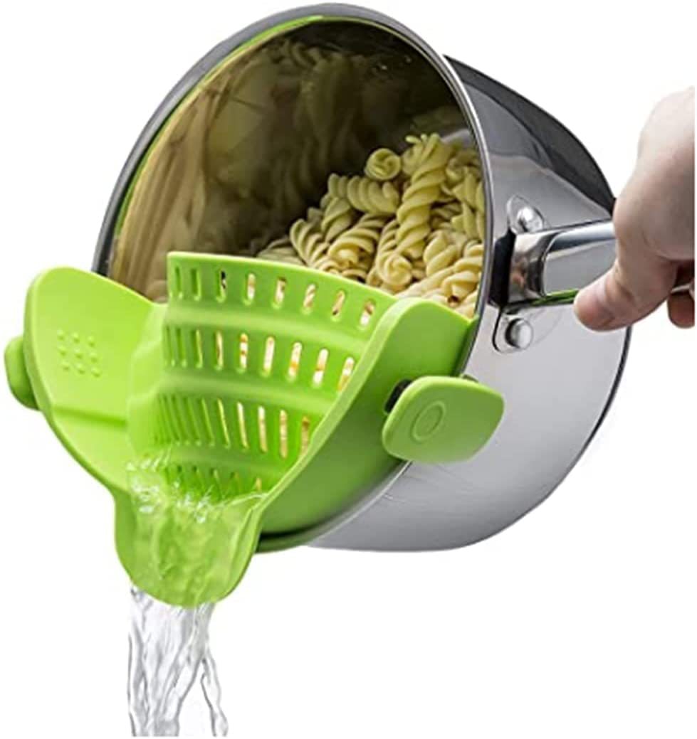 Silicone Clip-On Colander, Heat Resistant Drainer for Vegetables and Pasta Noodles, Kitchen Gadgets for Bowl, Pots, and Pans Utensils