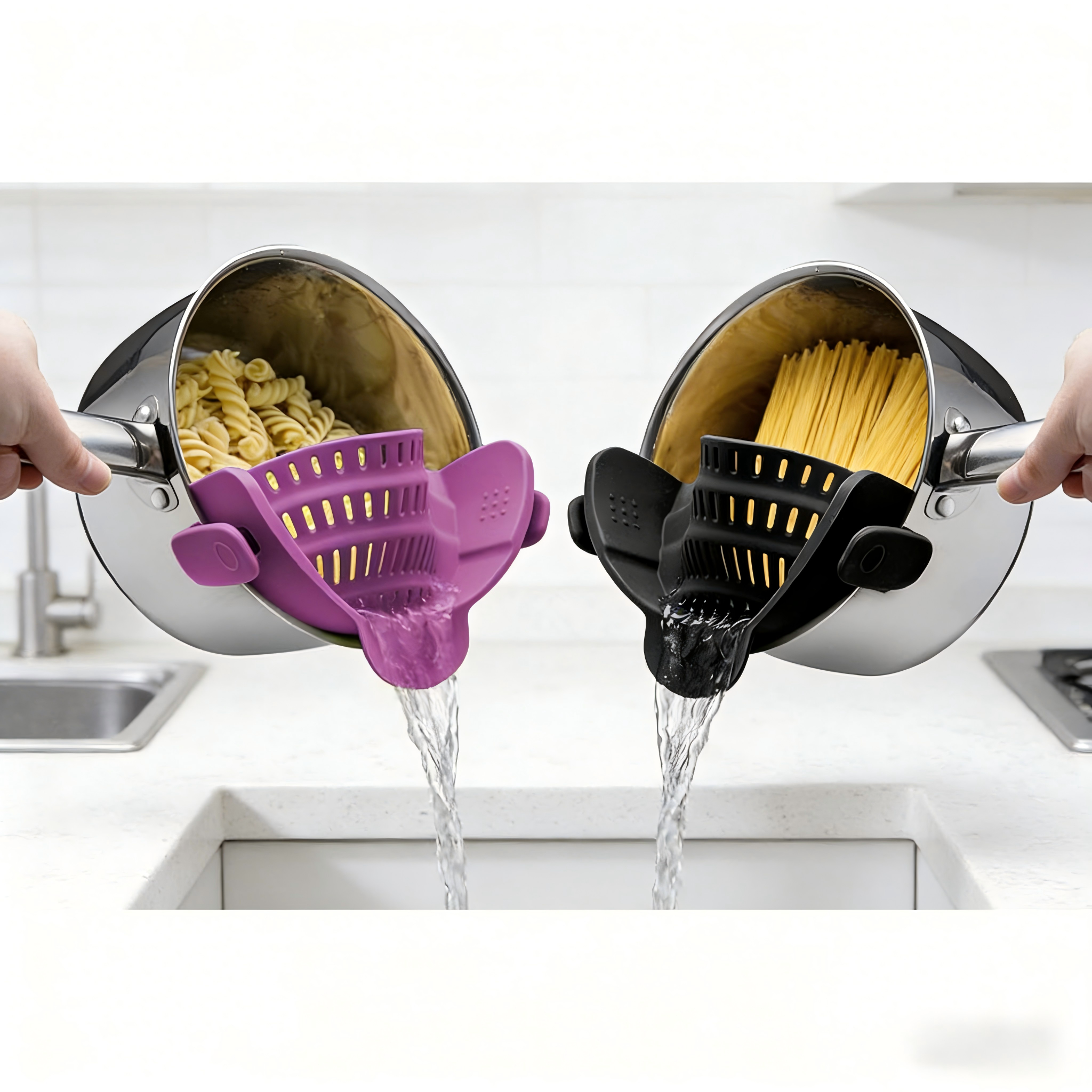 Silicone Clip-On Colander, Heat Resistant Drainer for Vegetables and Pasta Noodles, Kitchen Gadgets for Bowl, Pots, and Pans Utensils