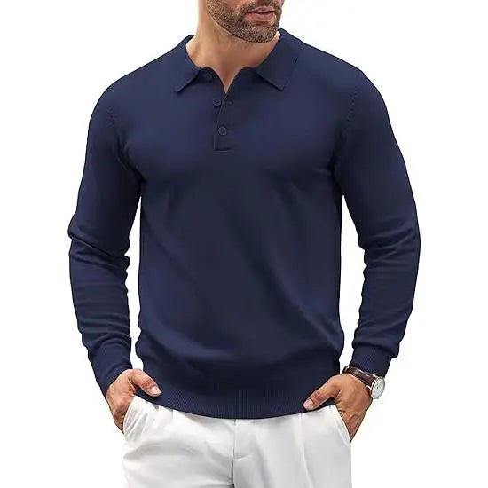 Men's wear Knit Polo Shirts Casual Long Sleeve