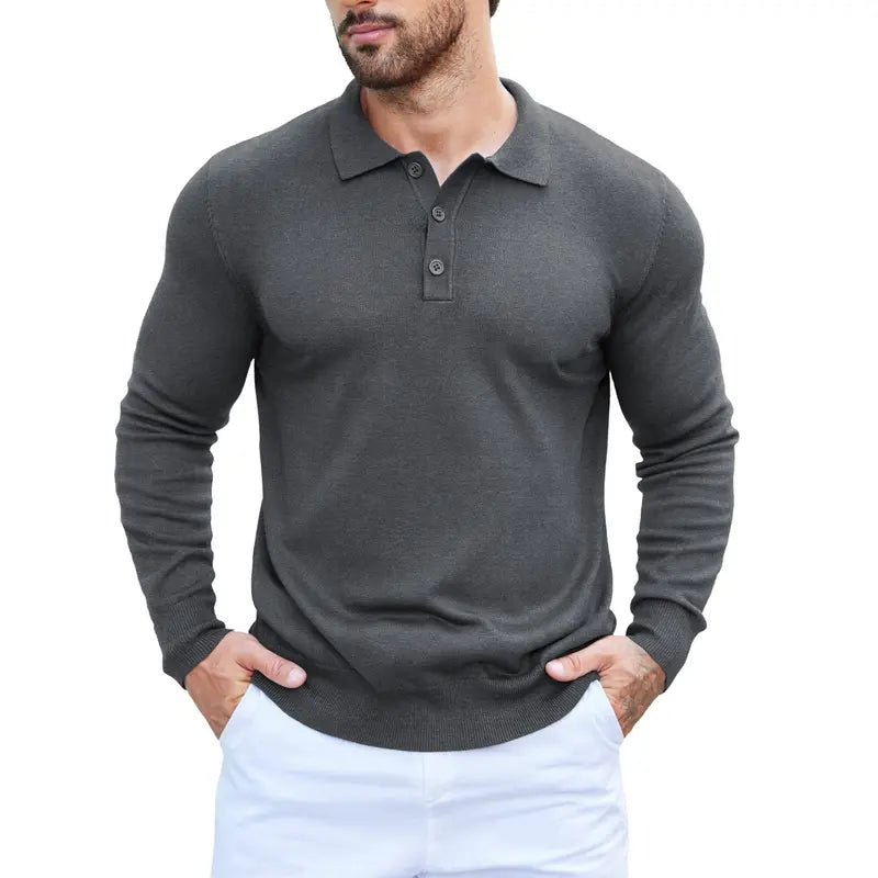 Men's wear Knit Polo Shirts Casual Long Sleeve