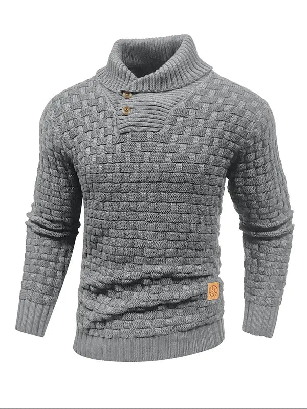 Men's Regular Textured Patched Detail Shawl Collar Sweater